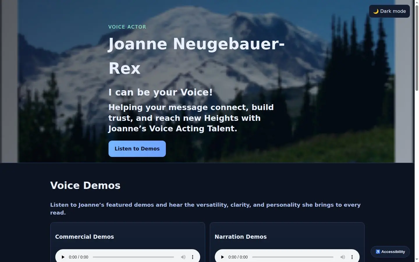 Homepage of the JNREX Voice voice actor portfolio website