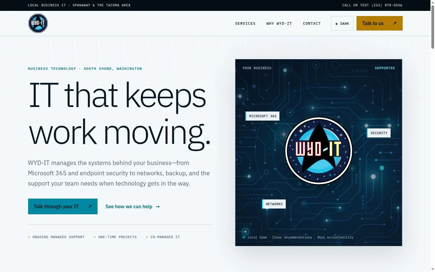 Homepage of the WYD-IT managed business technology website